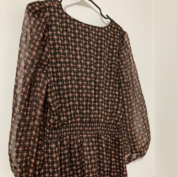 Talbots Women Size 10 Boho Brown Long Sleeve Pattern Prairie Dress Ruffle Midi - Picture 11 of 15